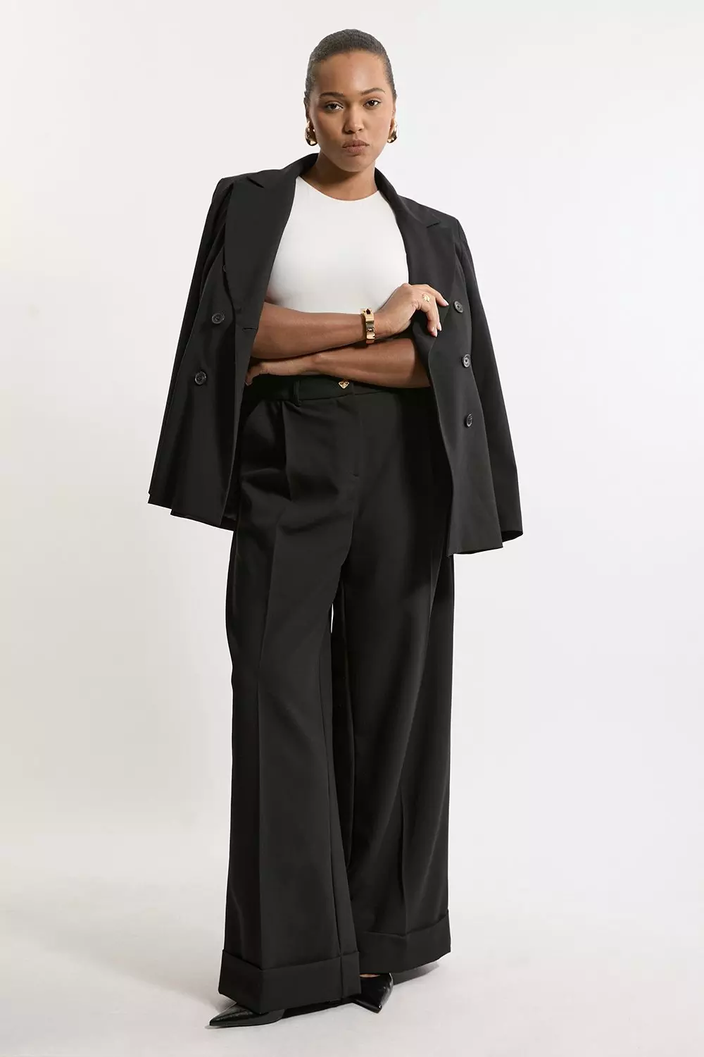 Black wide leg trousers plus size best sale