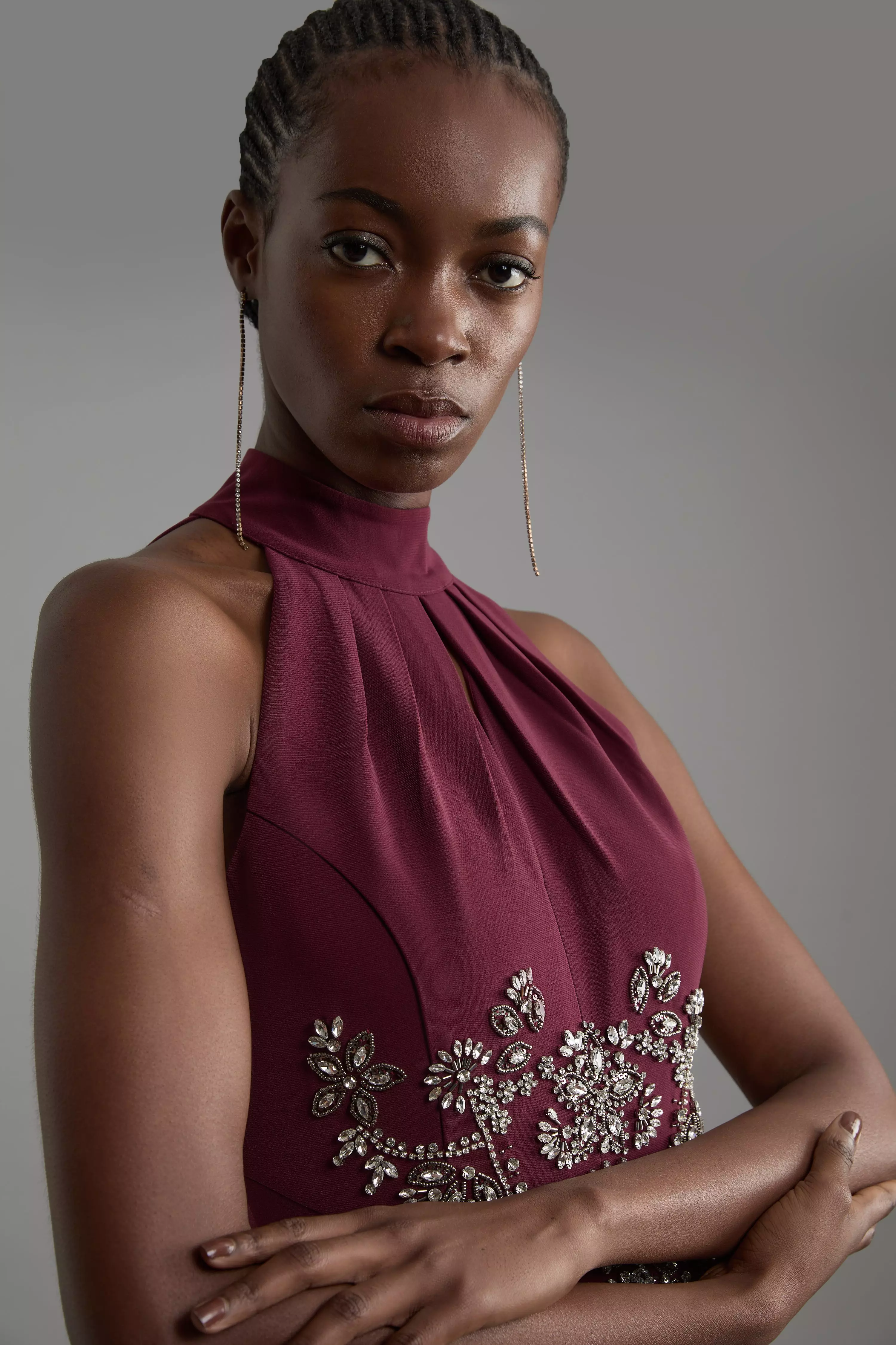 Petite Crystal Embellished Halter Maxi Dress | Karen Millen