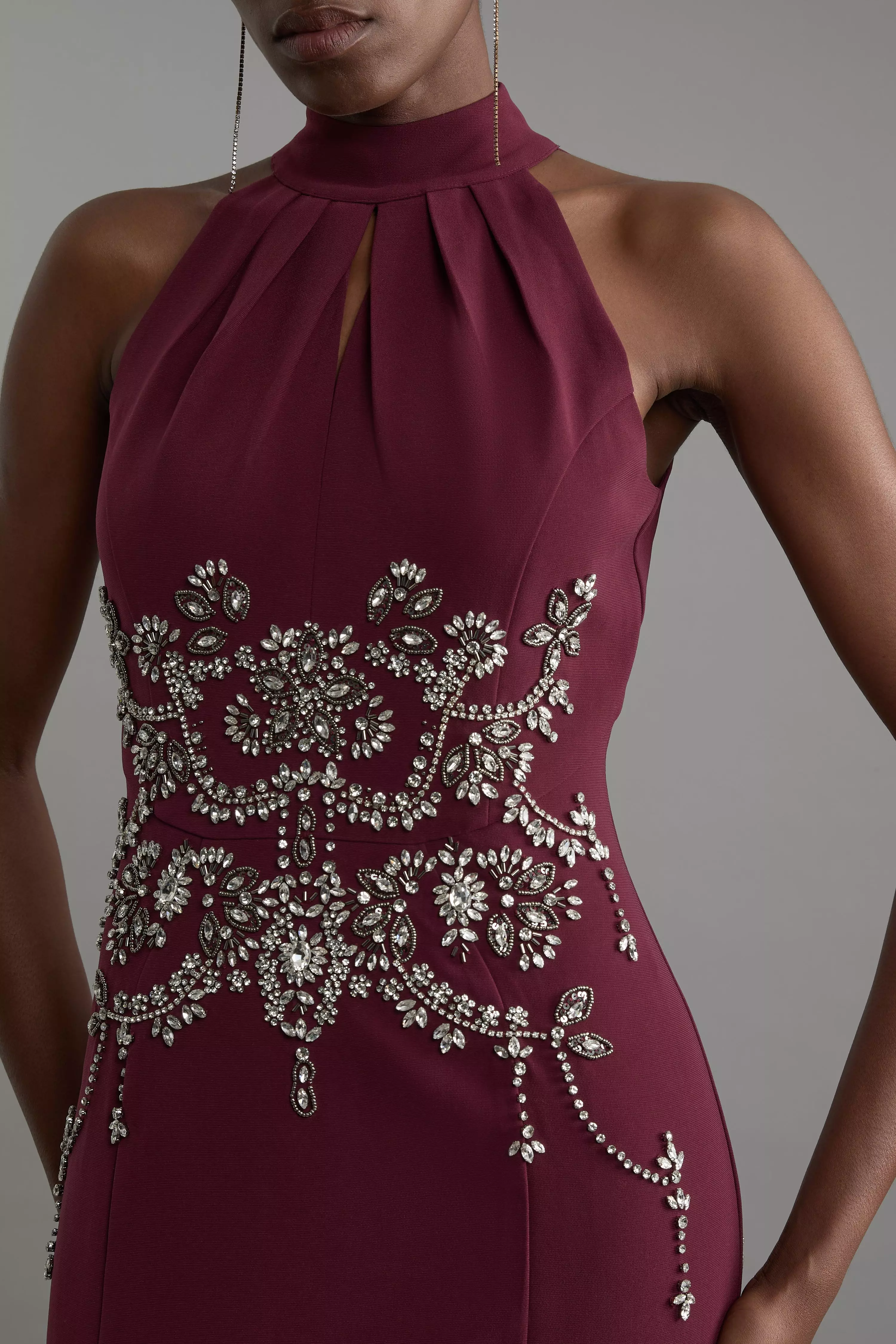 KAREN MILLEN ミディドレス ビーズ ホルターネック タイト 日本未入荷☆Karen Millen ホルターネックビーズタイトドレス