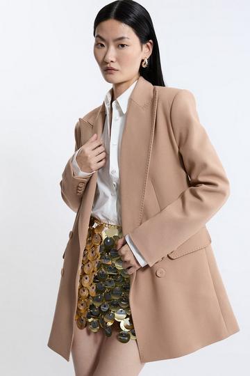 Compact Stretch Double Breasted Oversized Tailored Jacket camel