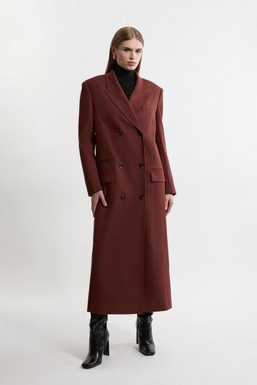 Wool Blend Tailored Double Breasted Long Line Coat chocolate