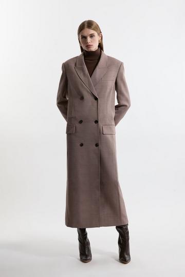 Wool Blend Tailored Double Breasted Long Line Coat plum