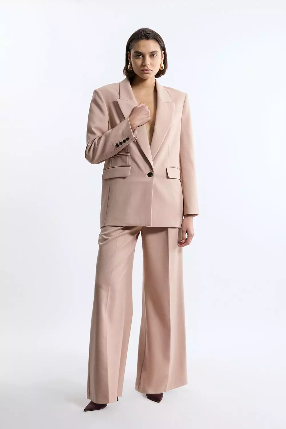 Wool Blend Tailored Wide Leg Pants | Karen Millen