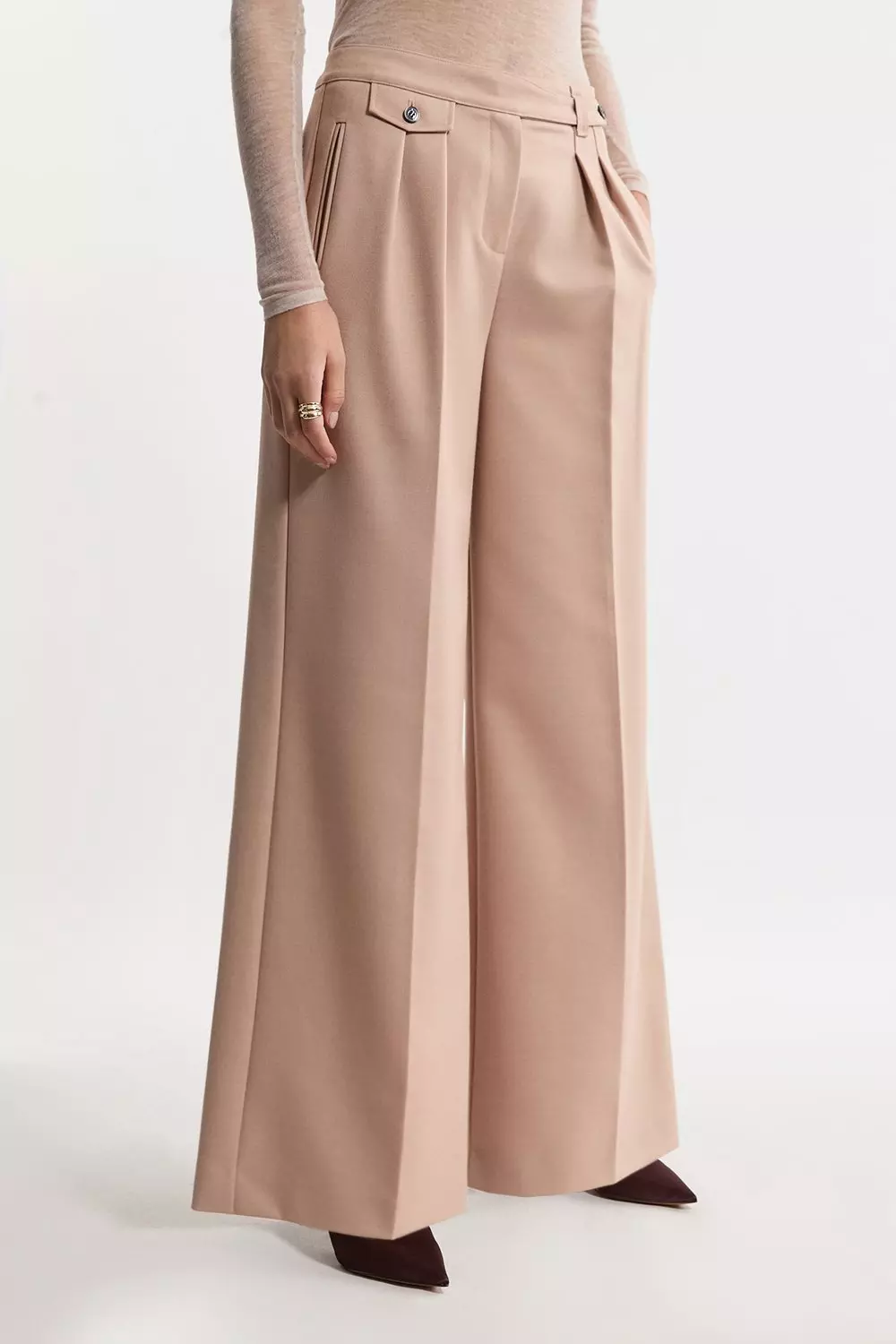 Wool Blend Tailored Wide Leg Pants | Karen Millen