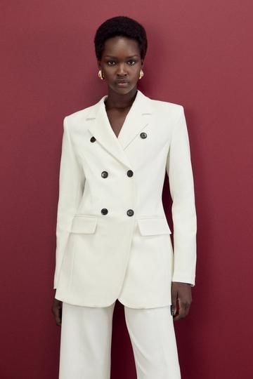 The Founder Compact Stretch Tailored Double Breasted Blazer ivory