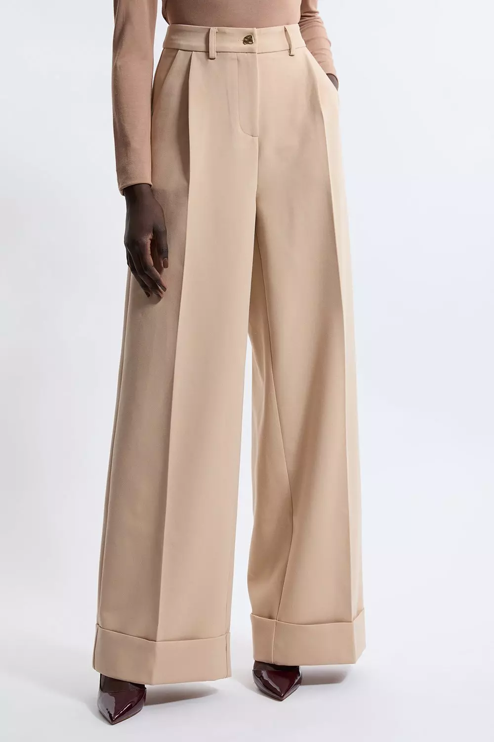 【MODERNIF】Poel Wide Cream Pants Jones New York Beige High-Waisted Wide-Leg Trousers