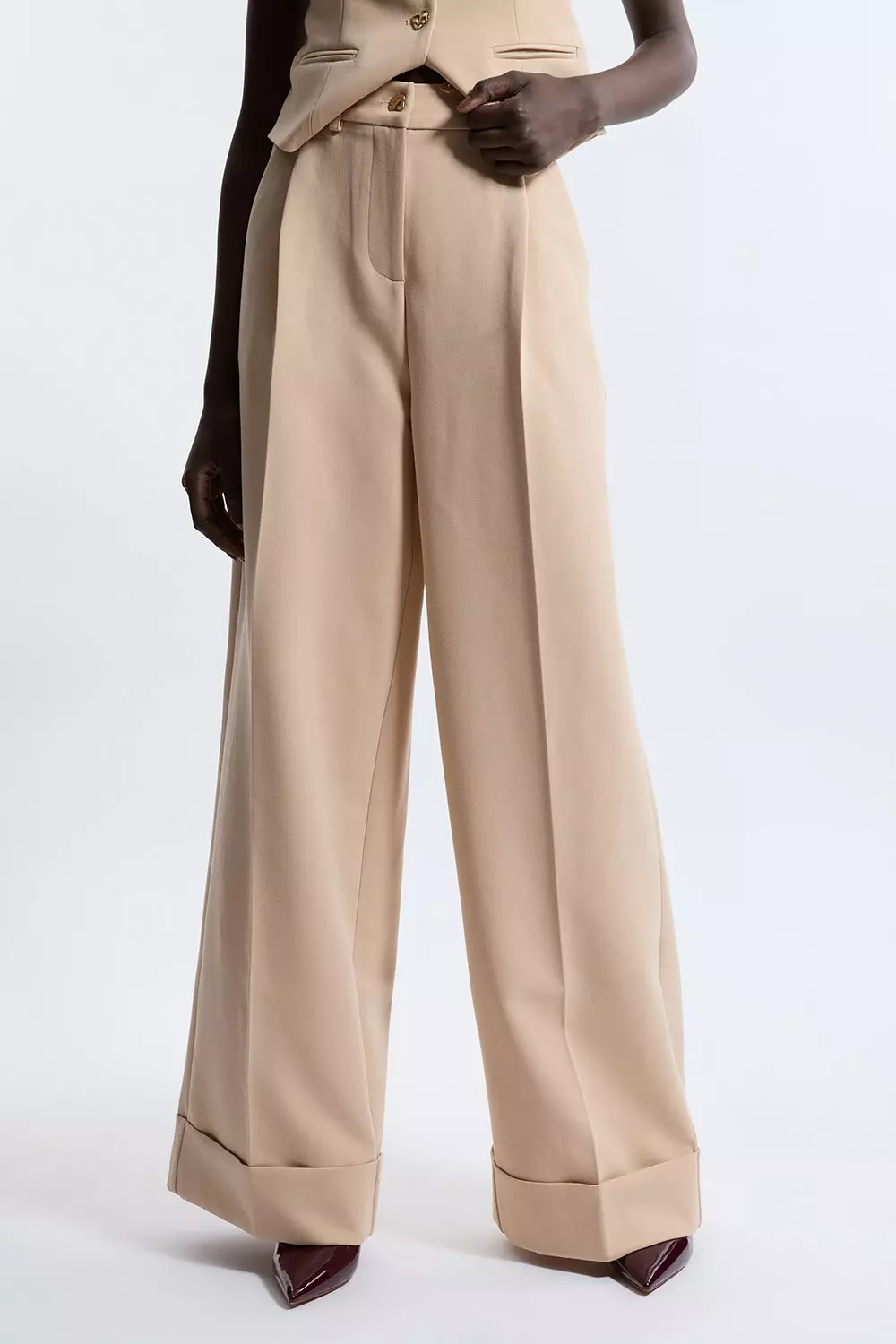 【MODERNIF】Poel Wide Cream Pants Vero Moda Tall textured plisse wide leg pants in birch cream