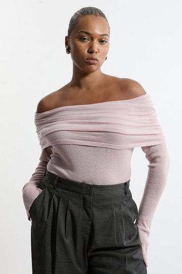 Plus Size Wool Blend Ballet Off The Shoulder Knit Top mauve