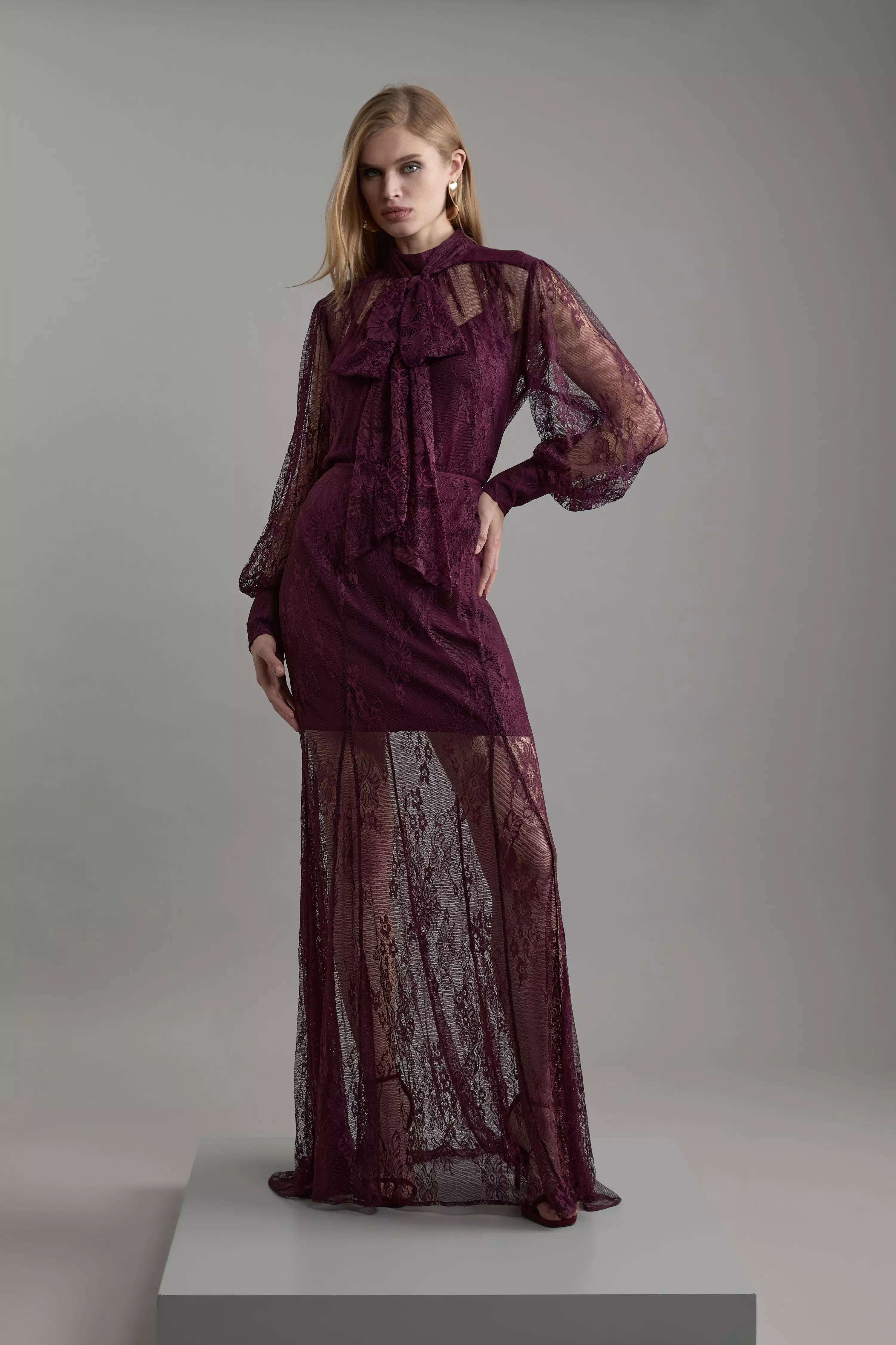 Tall Sheer Lace Godet Woven Midi Skirt | Karen Millen
