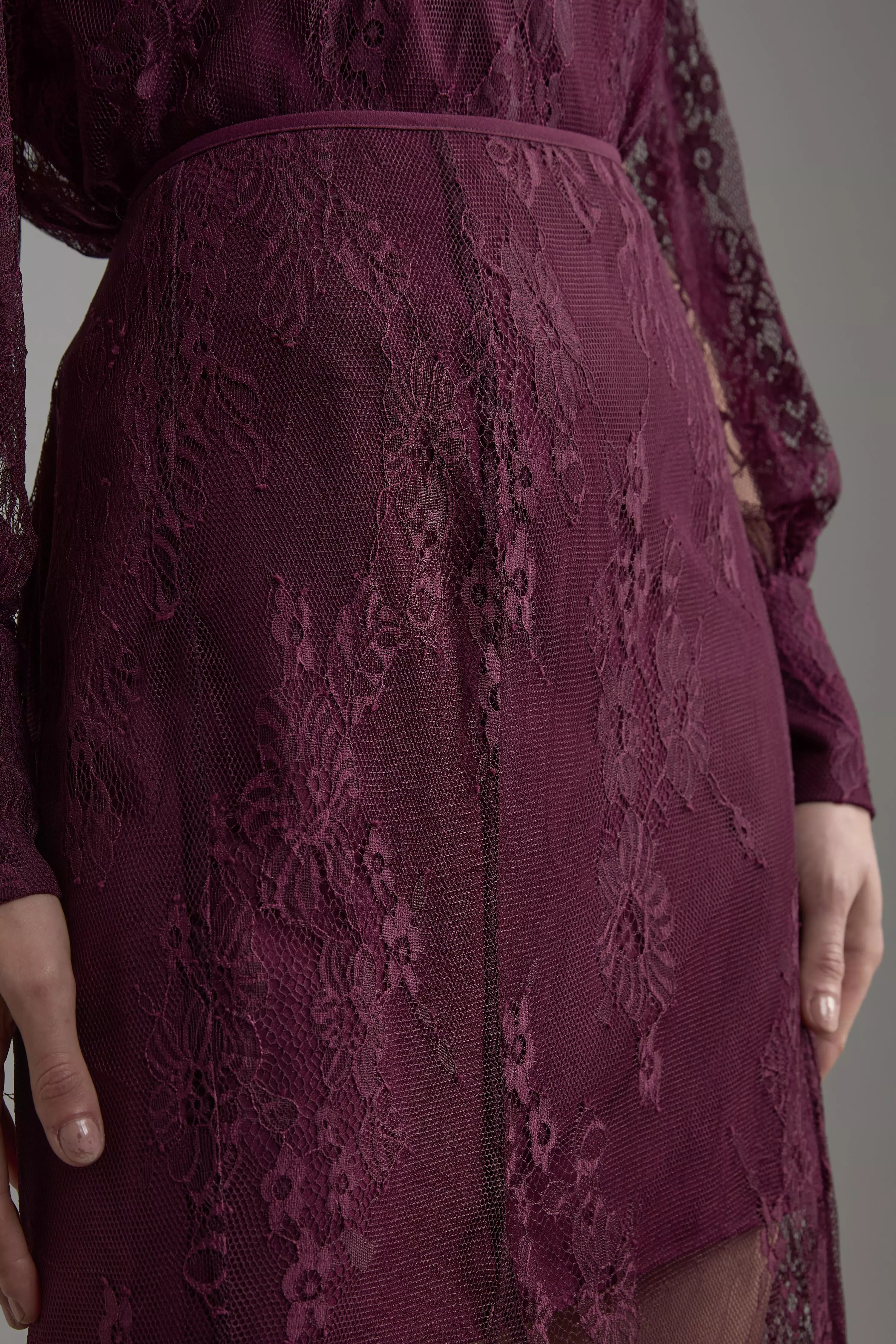 Tall Sheer Lace Godet Woven Midi Skirt | Karen Millen
