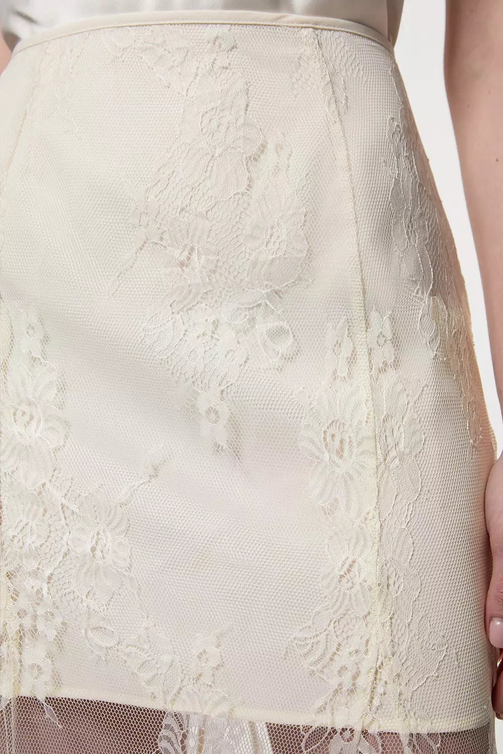 Sheer Lace Godet Woven Maxi Skirt | Karen Millen