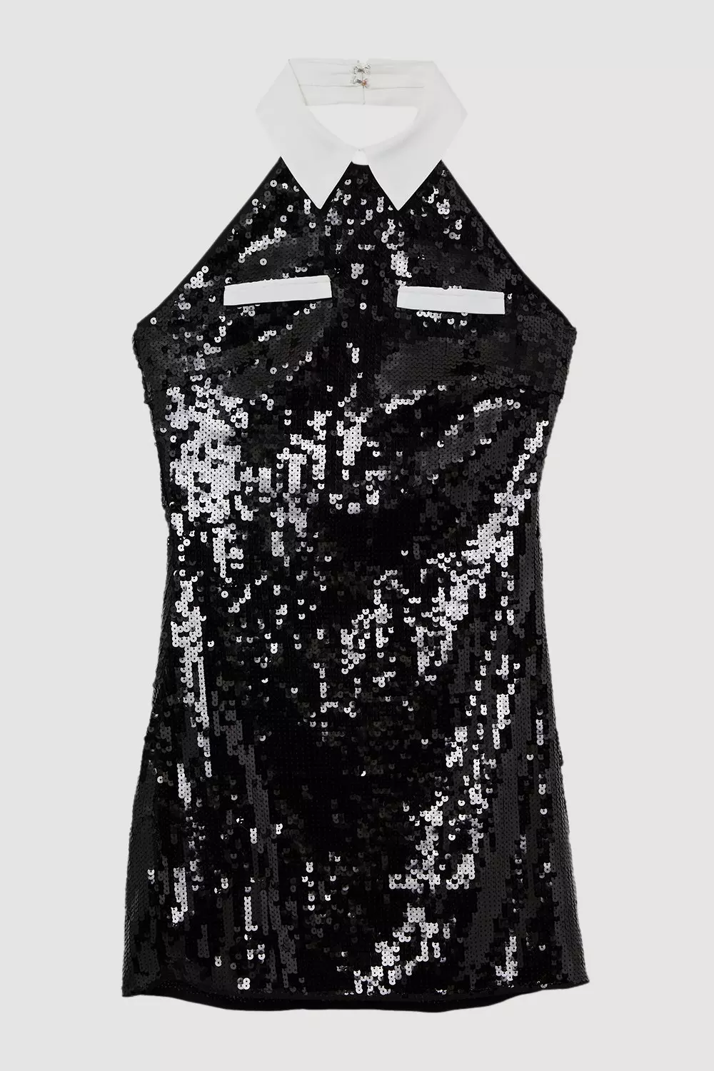Black Sequin And Viscose Satin Collar Detail Mini Dress alternative image