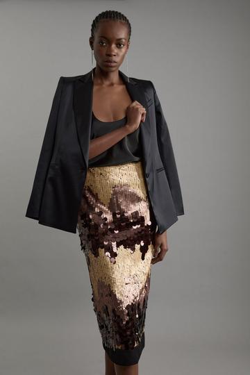 Tall Sequin Georgette Panelled Woven Midaxi Skirt bronze