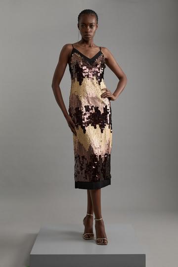 Sequin Georgette Panelled Woven Midi Dress bronze