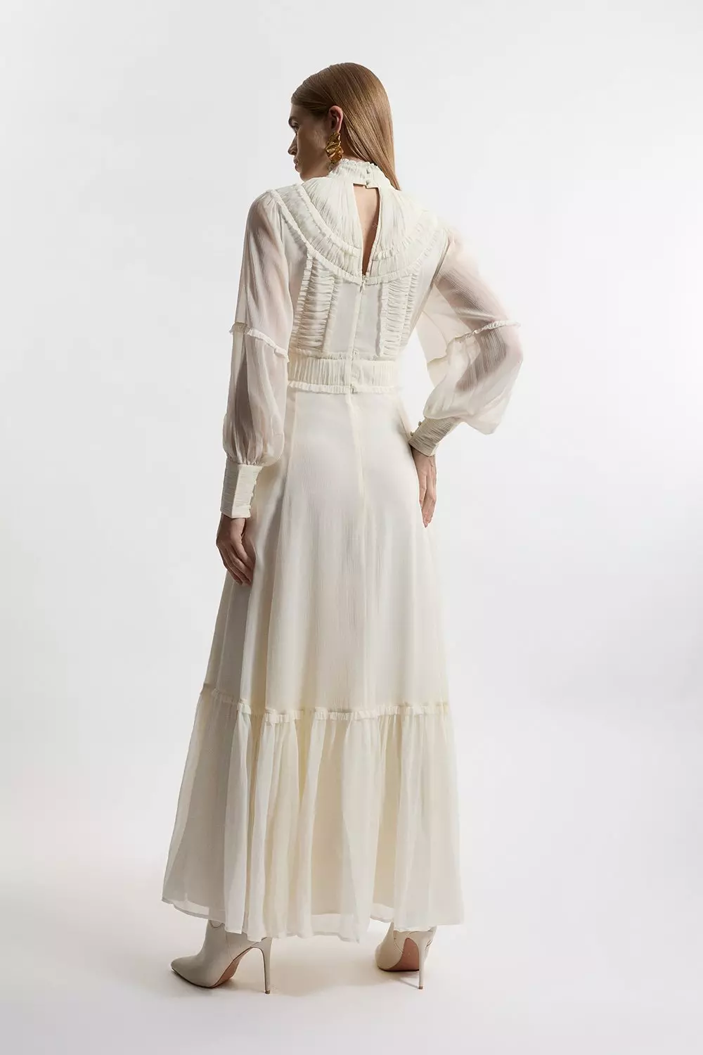 【Karen Millen】リネン アシンメトリー ショルダーミディドレス Petite Embellished Woven Midi Dress | Karen Millen