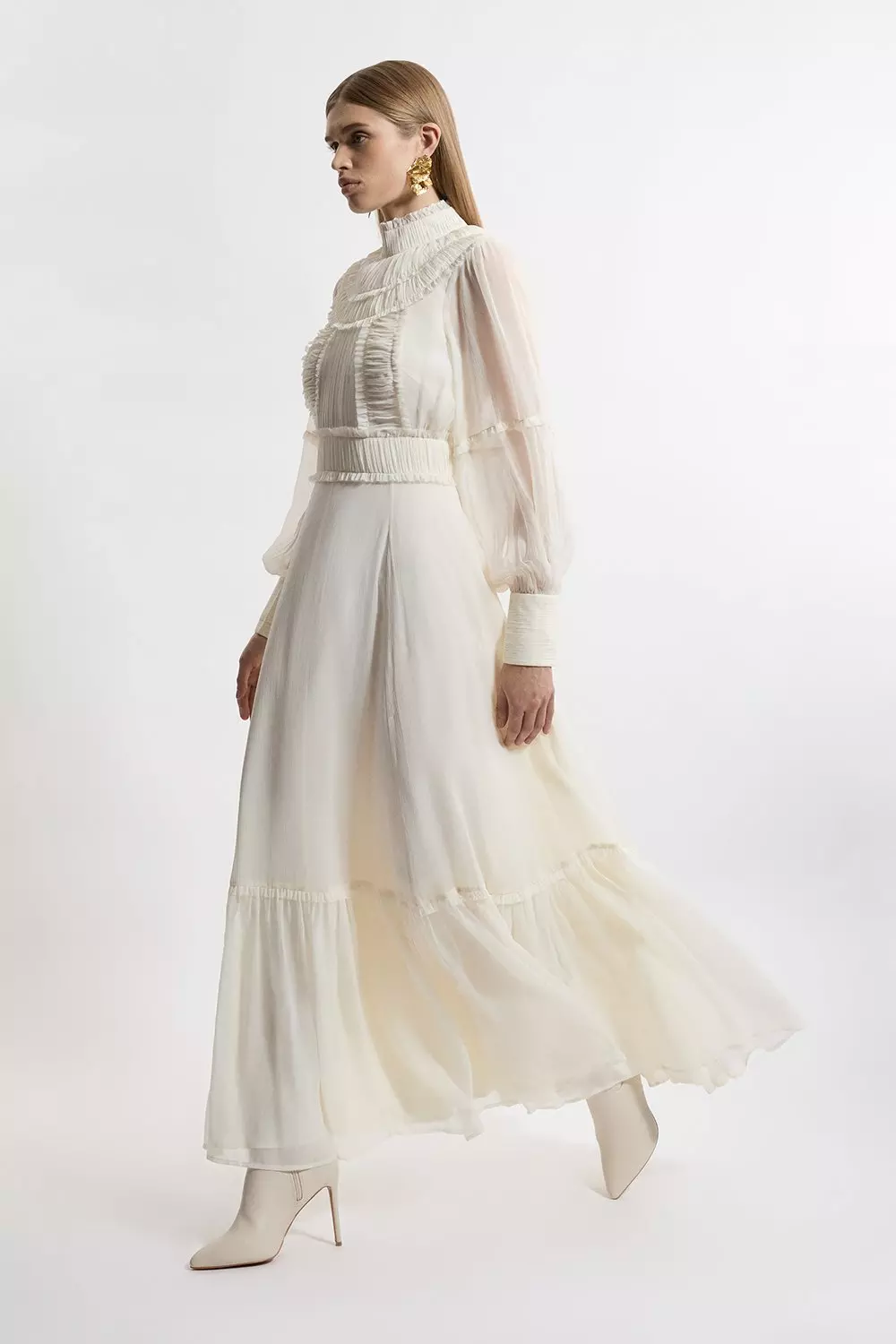 Lydia Millen Pleat Crinkle High Neck Drama Sleeve Woven