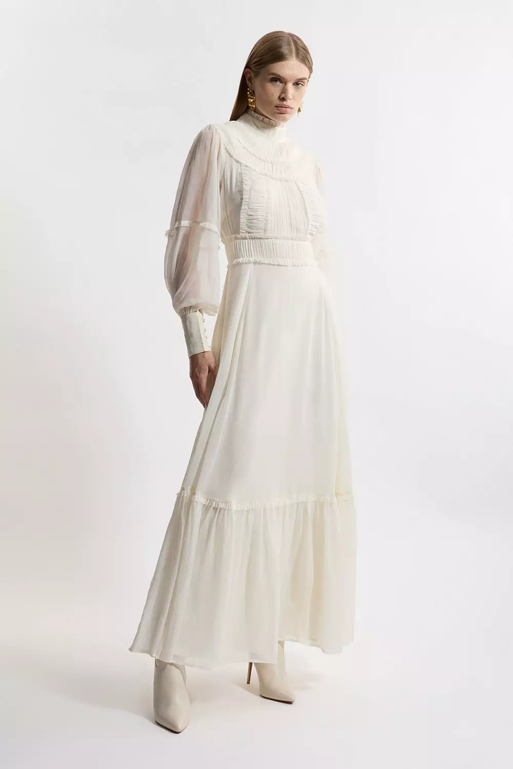 Lydia Millen Pleat Crinkle High Neck Drama Sleeve Woven