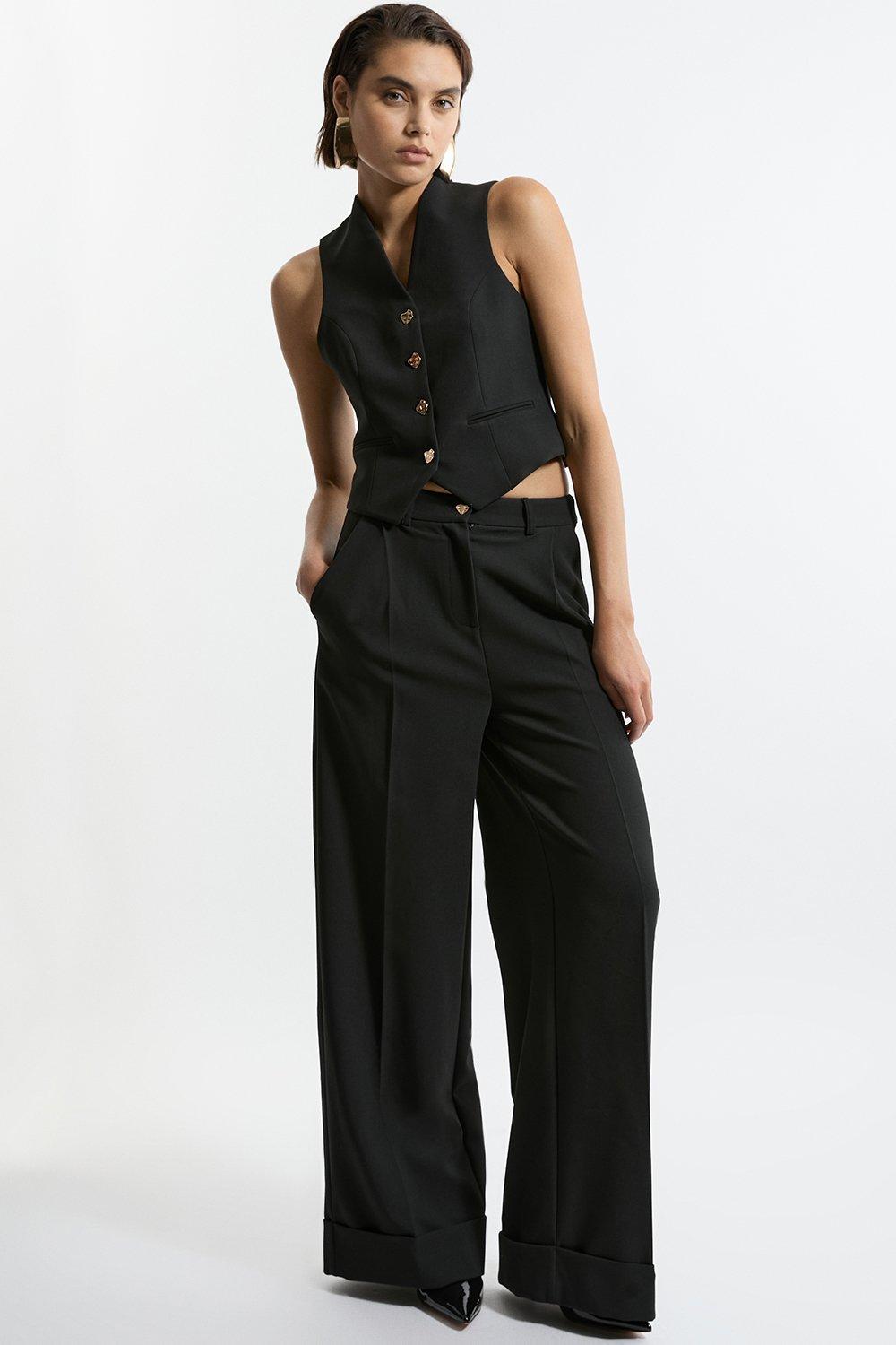 Black Essential Tailored Wide Leg Trousers