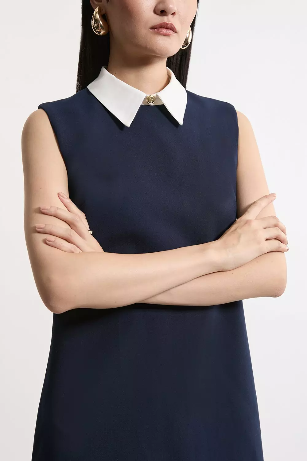 Karen Millen Womens Petite Compact Stretch Tailored Collared Sleeveless Dress Navy Size 8