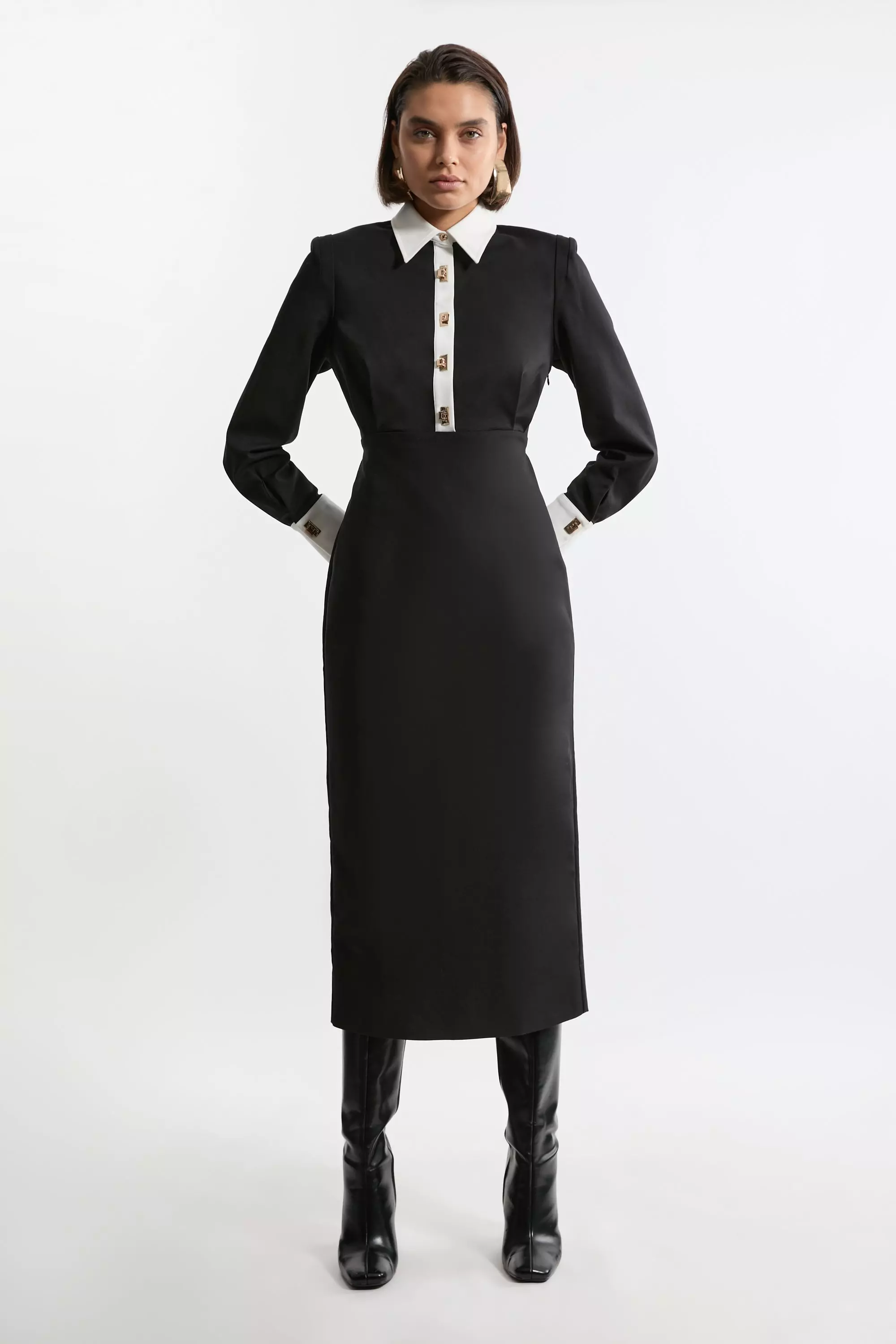 Karen Millen☆ゴールドクラスプ付きテクノコットン bkk21706_mono_xl?$