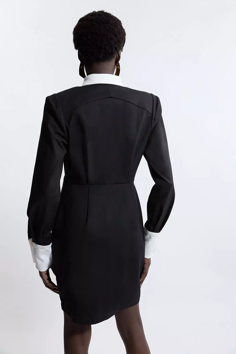 Karen Millen☆ゴールドクラスプ付きテクノコットン Techno Cotton Woven Mini Shirt Dress With Gold Clasps