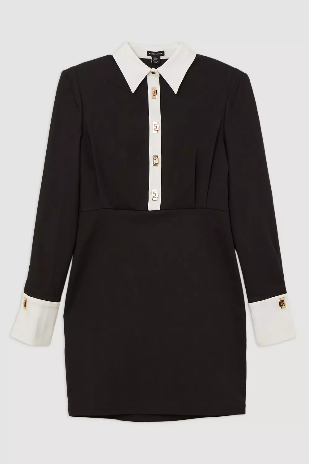 Karen Millen☆ゴールドクラスプ付きテクノコットン Techno Cotton Woven Short Shirt Dress With Gold Clasp
