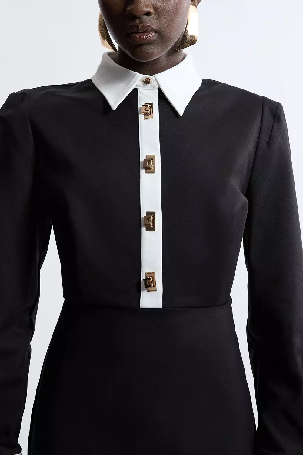 Petite Techno Cotton Woven Mini Shirt Dress With Gold Clasps