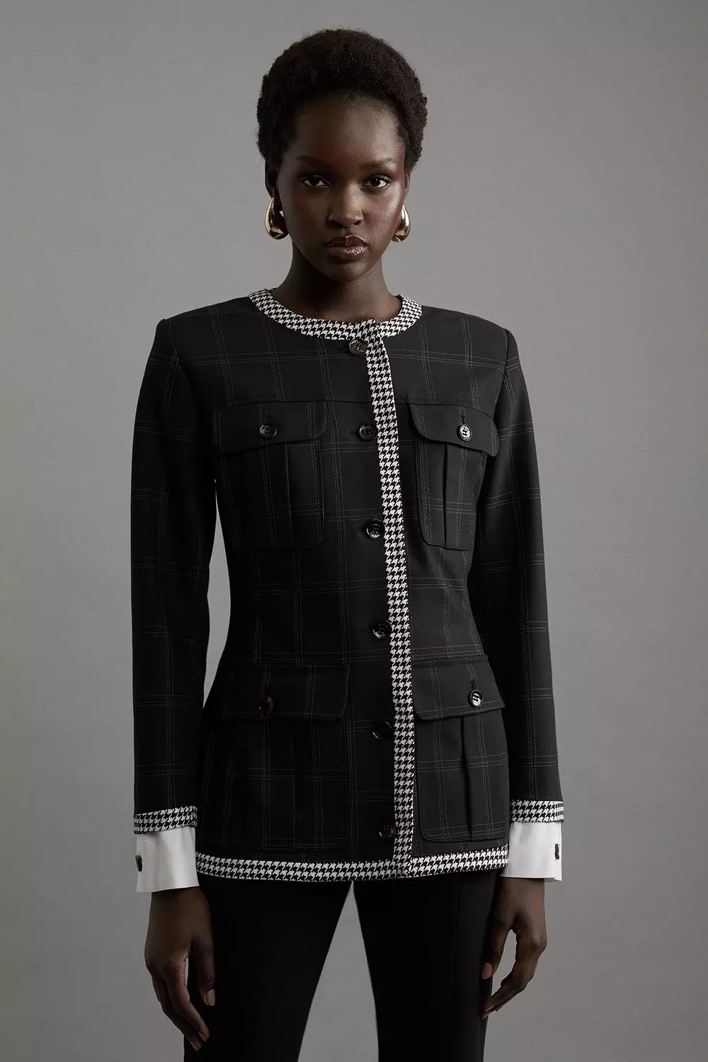 Multi Formal Tailored Black Check Buttoned Shirt alternative image