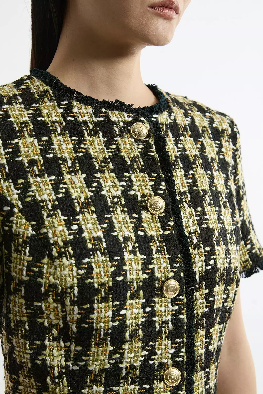 Wool Mix Boucle Check Tailored Mini Dress | Karen Millen