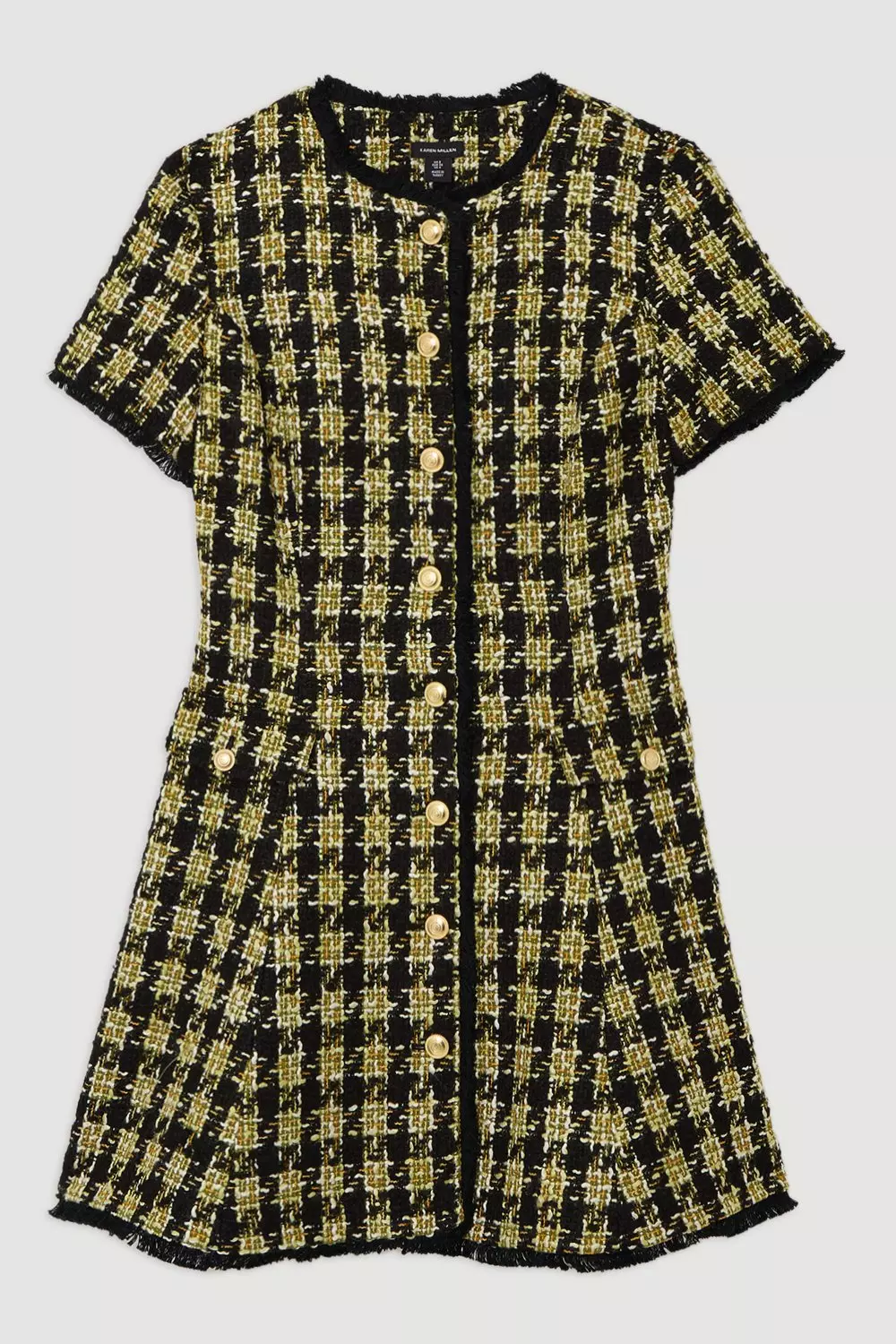 Wool Mix Boucle Check Tailored Mini Dress | Karen Millen