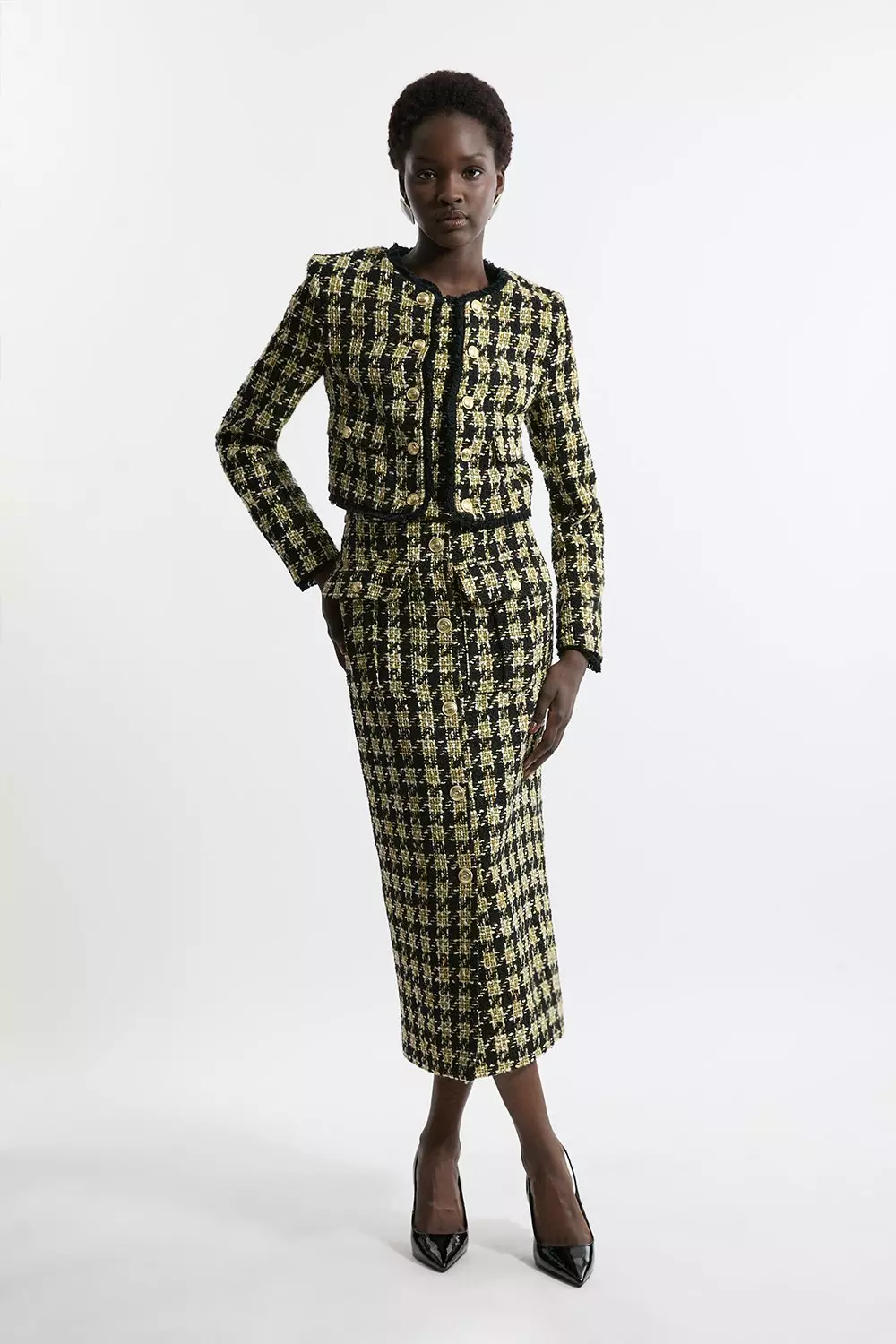 Boucle Check Tailored Skirt Jacket Set Karen Millen