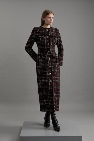 Sparkle Boucle Check Tailored Sleeved Maxi Dress merlot