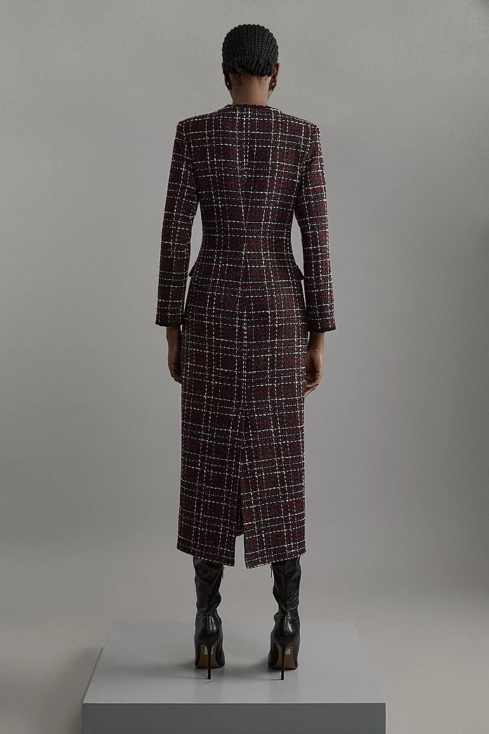 Sparkle Boucle Check Tailored Sleeved Maxi Dress | Karen Millen Sparkle Boucle Check Tailored Sleeved Maxi Dress | Karen Millen