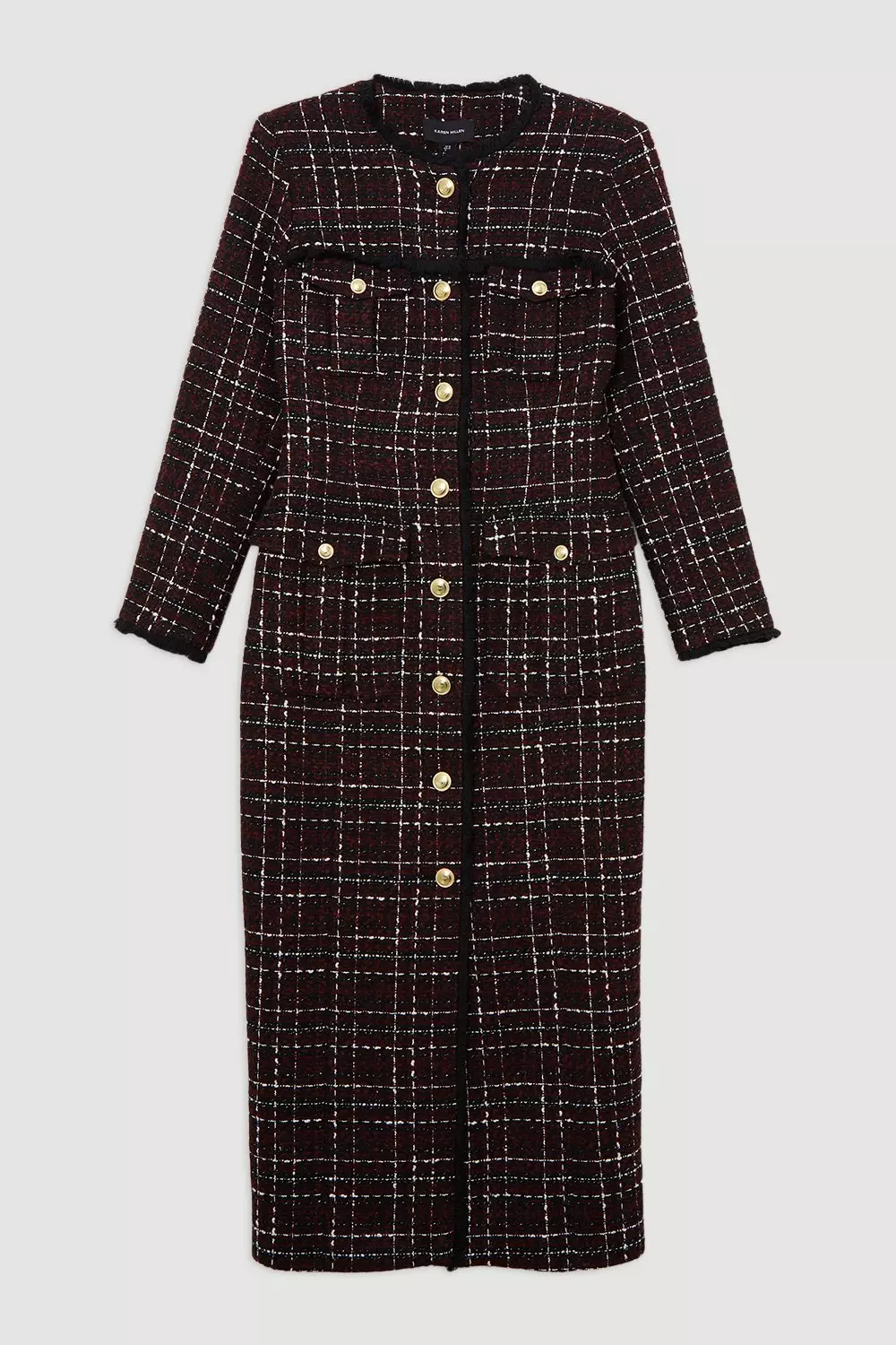 Sparkle Boucle Check Tailored Sleeved Maxi Dress | Karen Millen