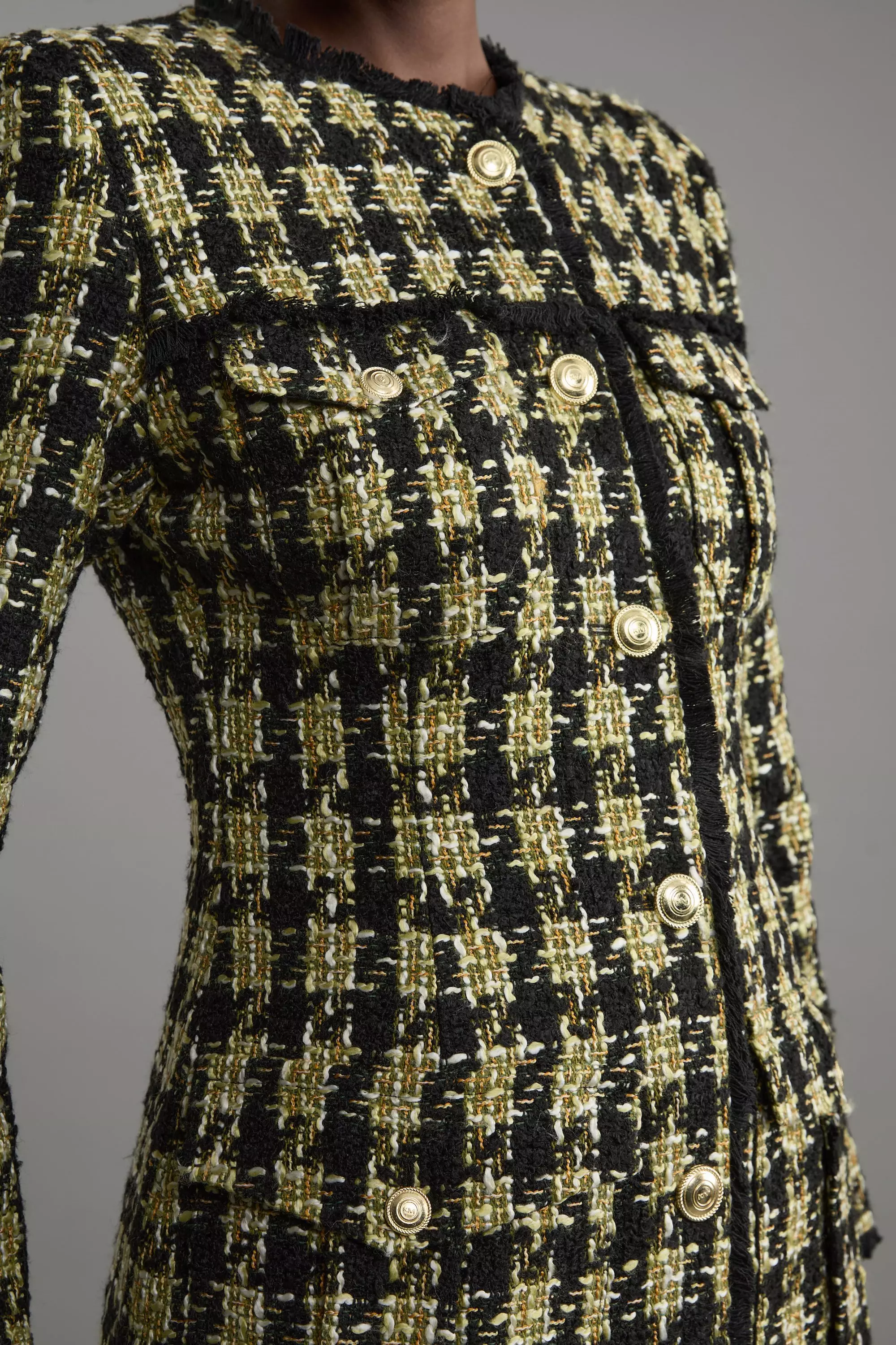 Wool Mix Check Boucle Tailored Maxi Dress | Karen Millen
