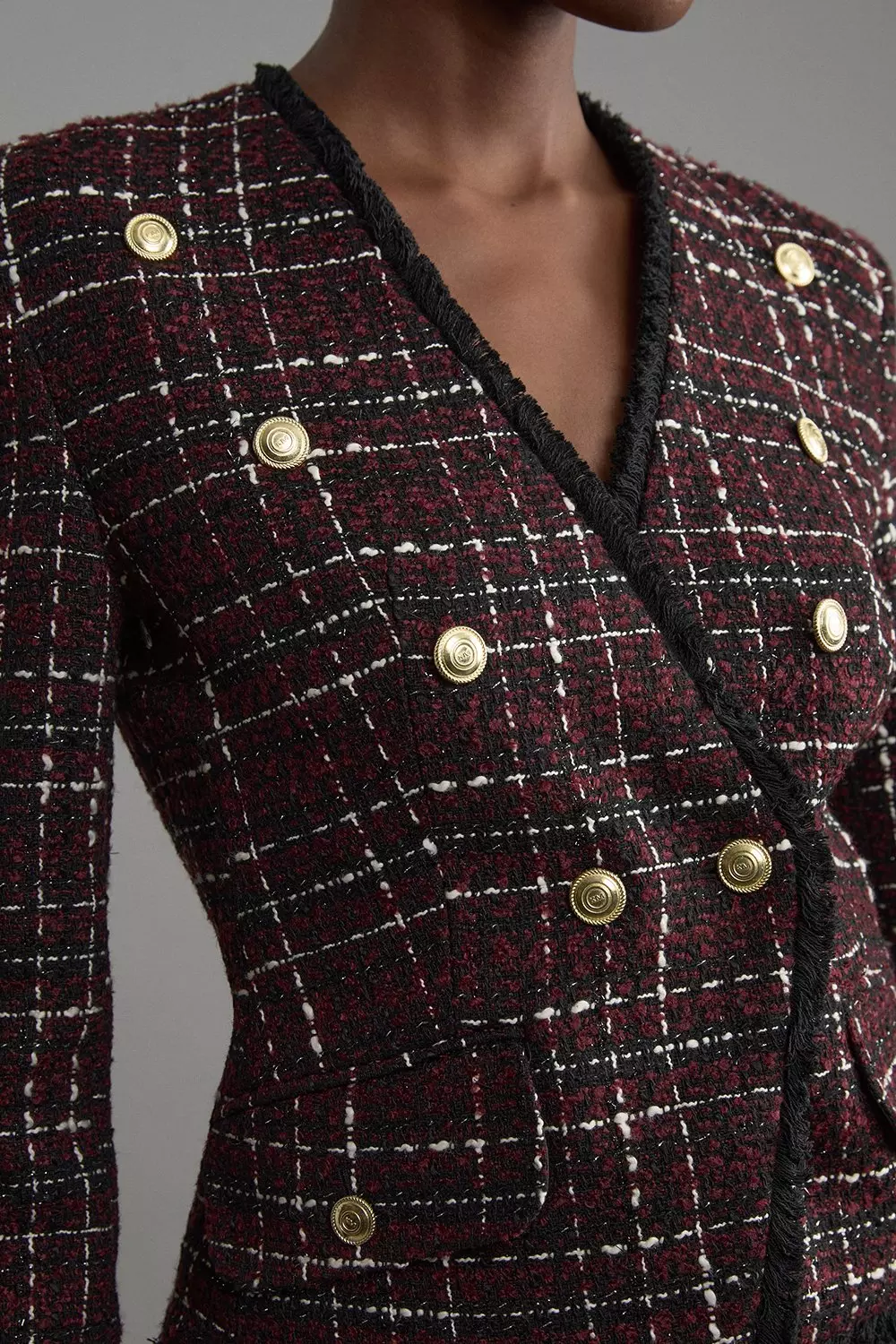 Wool Mix Check Boucle Tailored Blazer | Karen Millen
