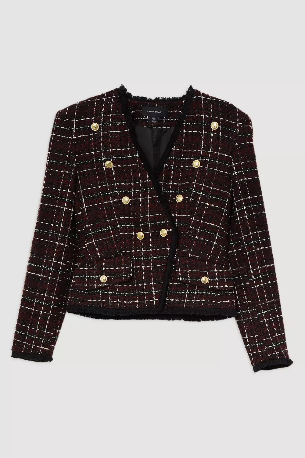Wool Mix Check Boucle Tailored Blazer | Karen Millen