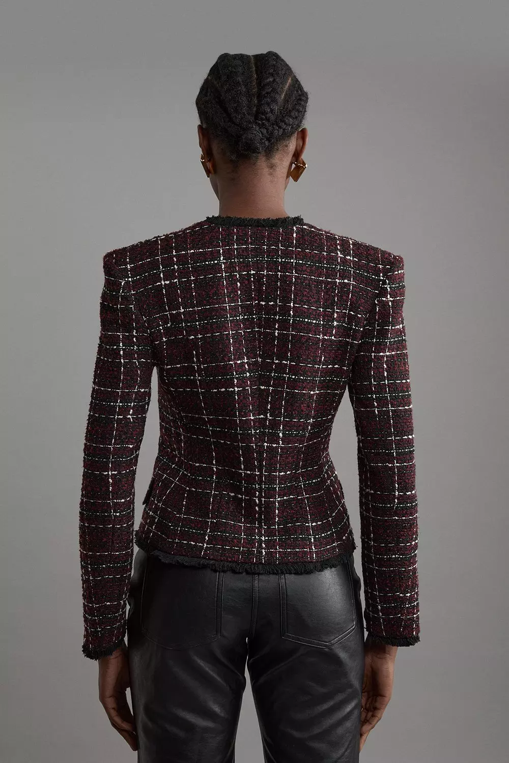 Wool Mix Check Boucle Tailored Blazer Karen Millen