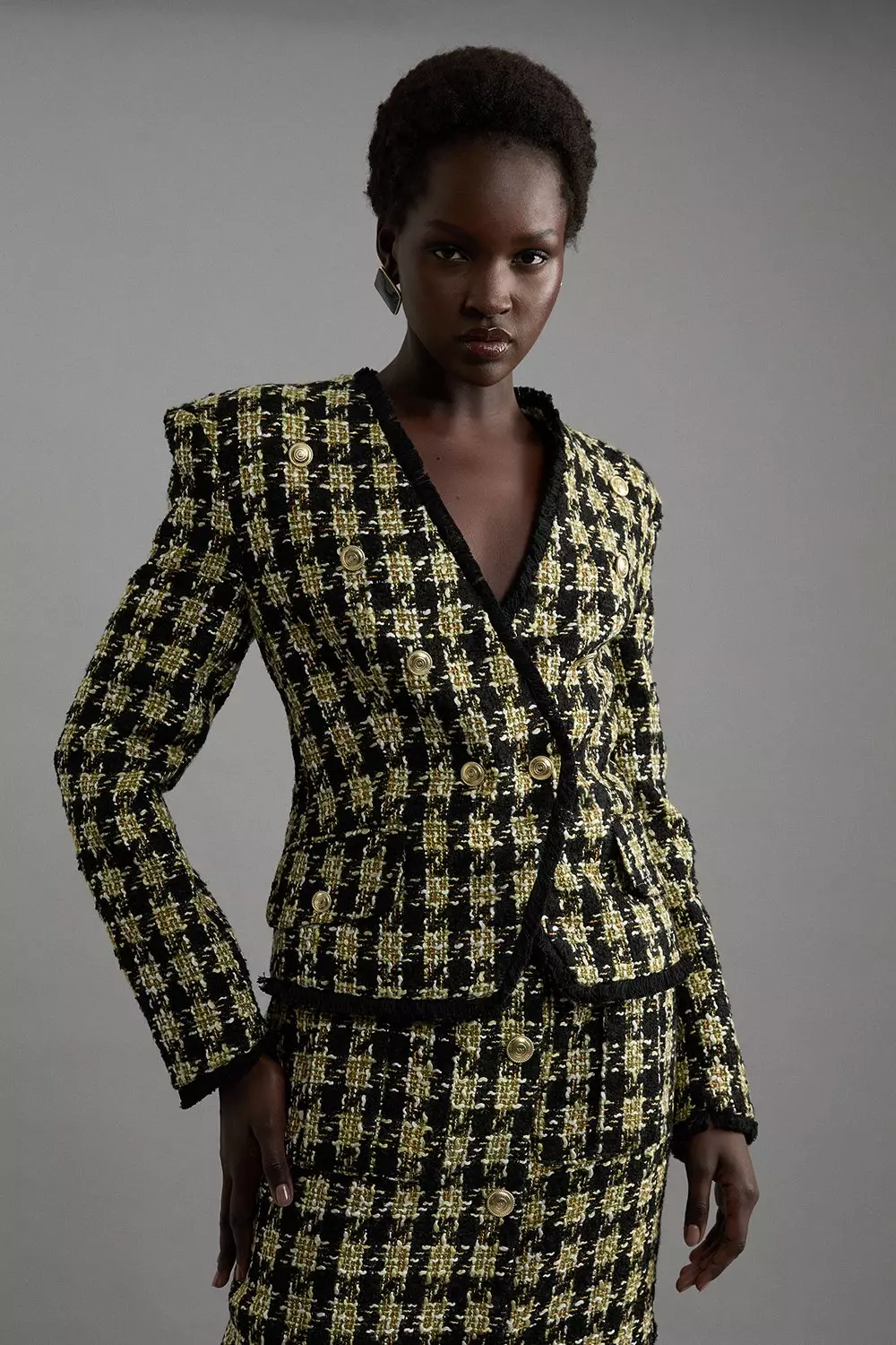 Multi Wool Blend Check Tailored Asymmetric Jacket alternative image