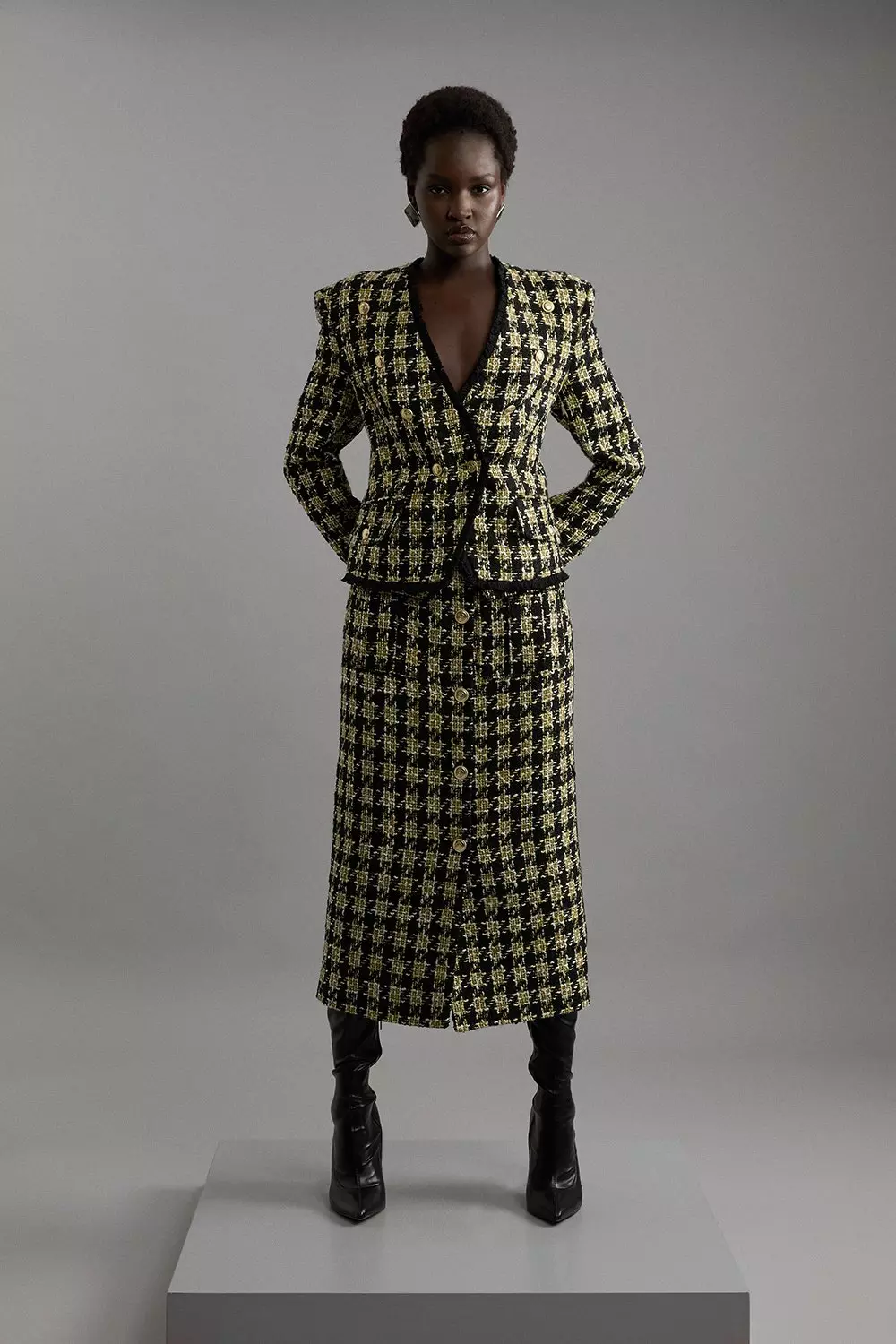 Multi Wool Blend Check Tailored Asymmetric Jacket alternative image
