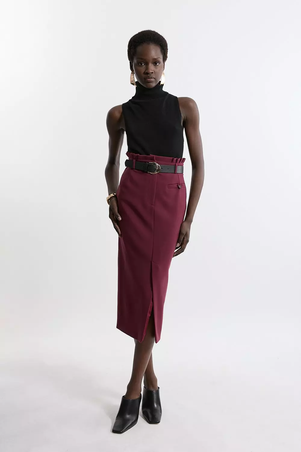 Compact Stretch Tailored High Waist Maxi Skirt Karen Millen