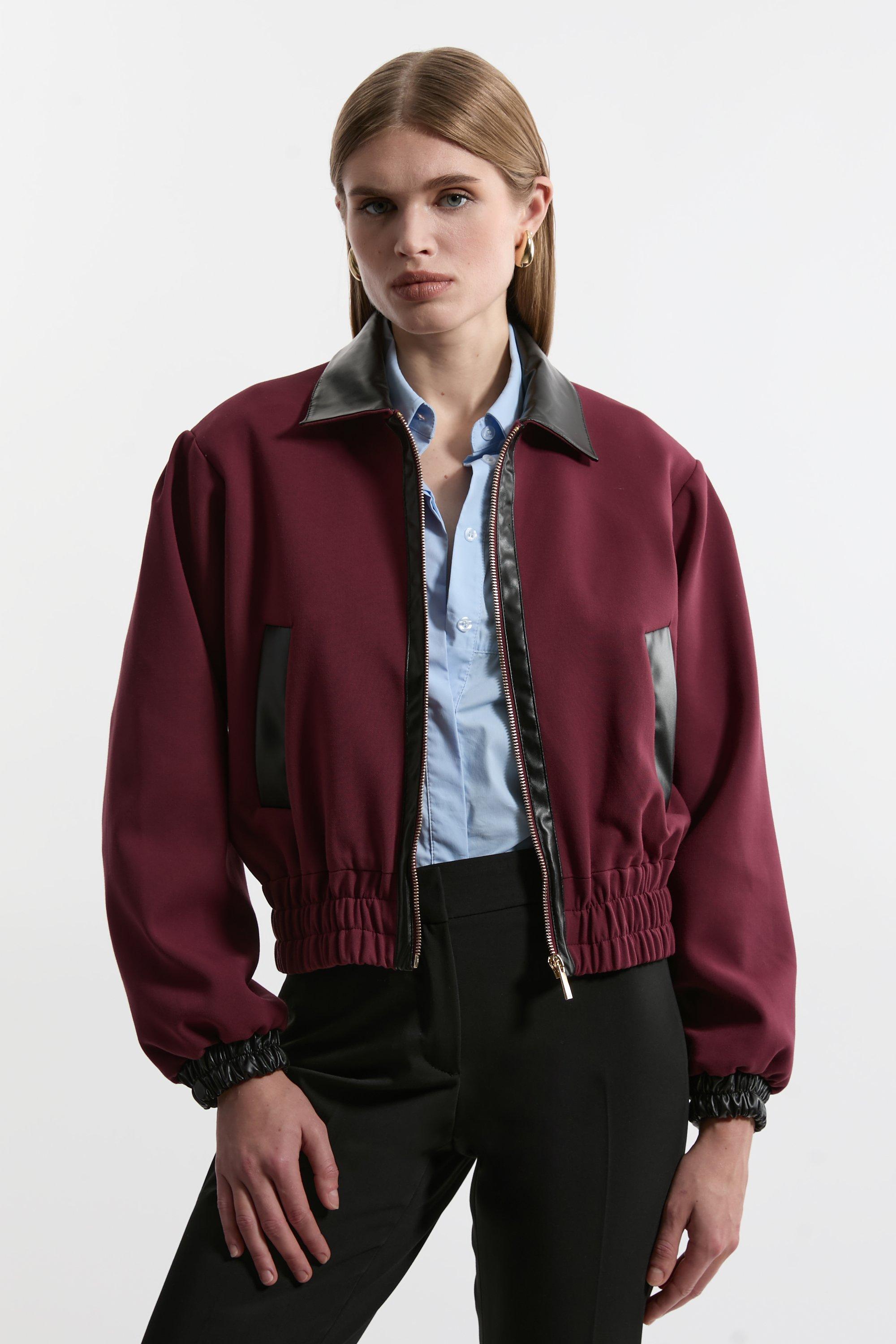 Multi Compact Stretch Faux Leather Contrast Tailored Jacket 