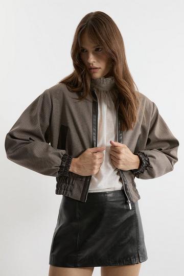 Check and Faux Leather Tailored Bomber Jacket multi