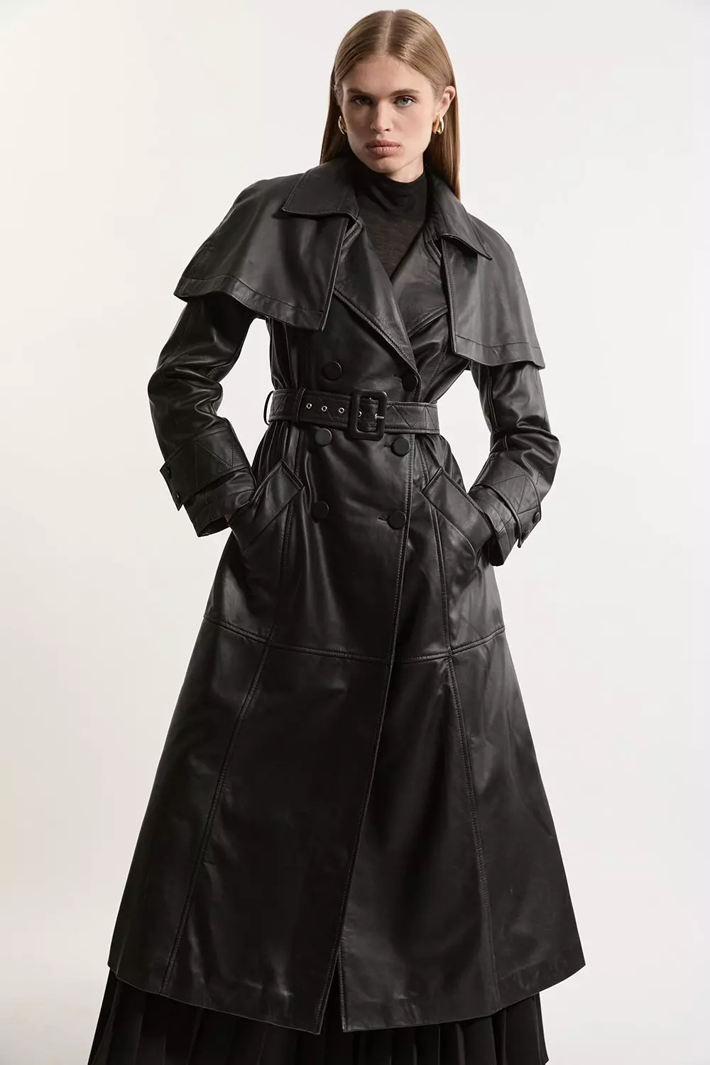 Leather Cape Detail Trench Coat Karen Millen