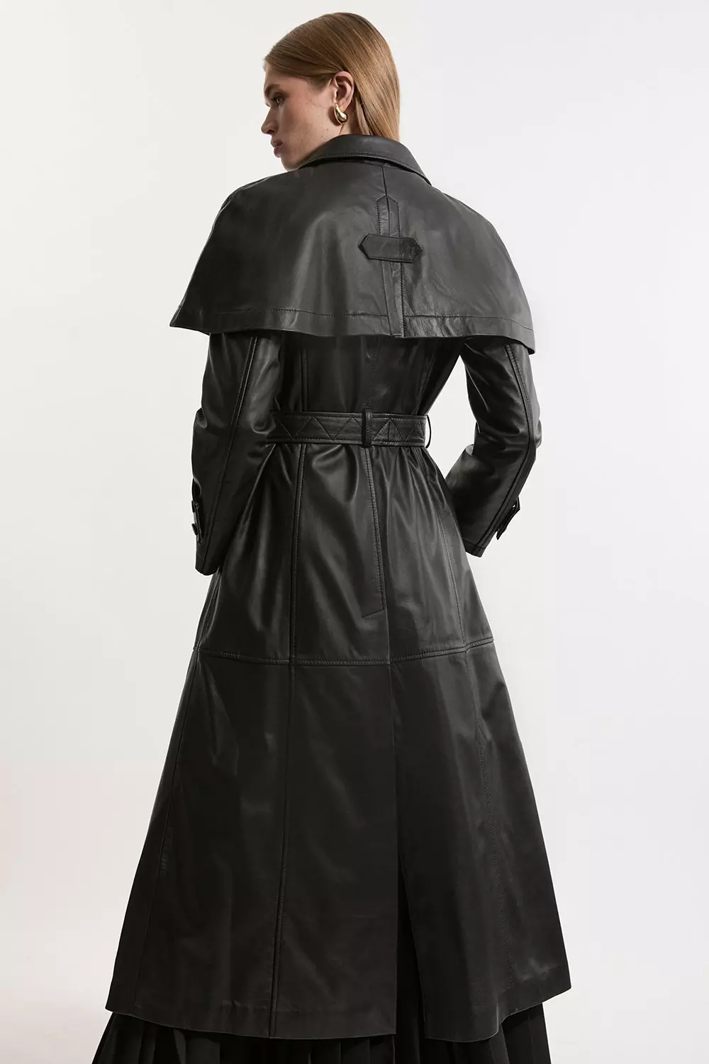 Leather Cape Detail Trench Coat | Karen Millen