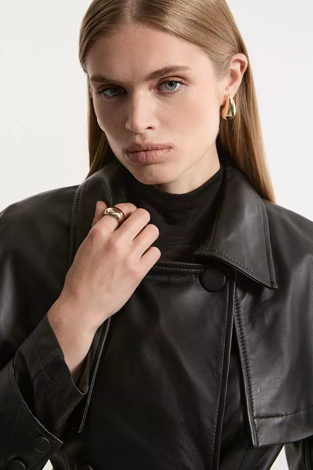 Leather Cape Detail Trench Coat Karen Millen