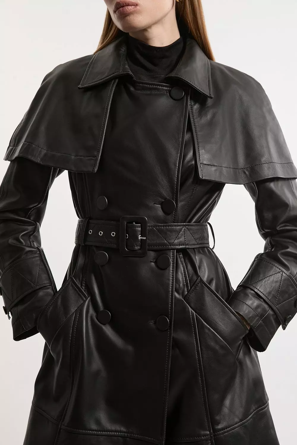 Leather Cape Detail Trench Coat Karen Millen