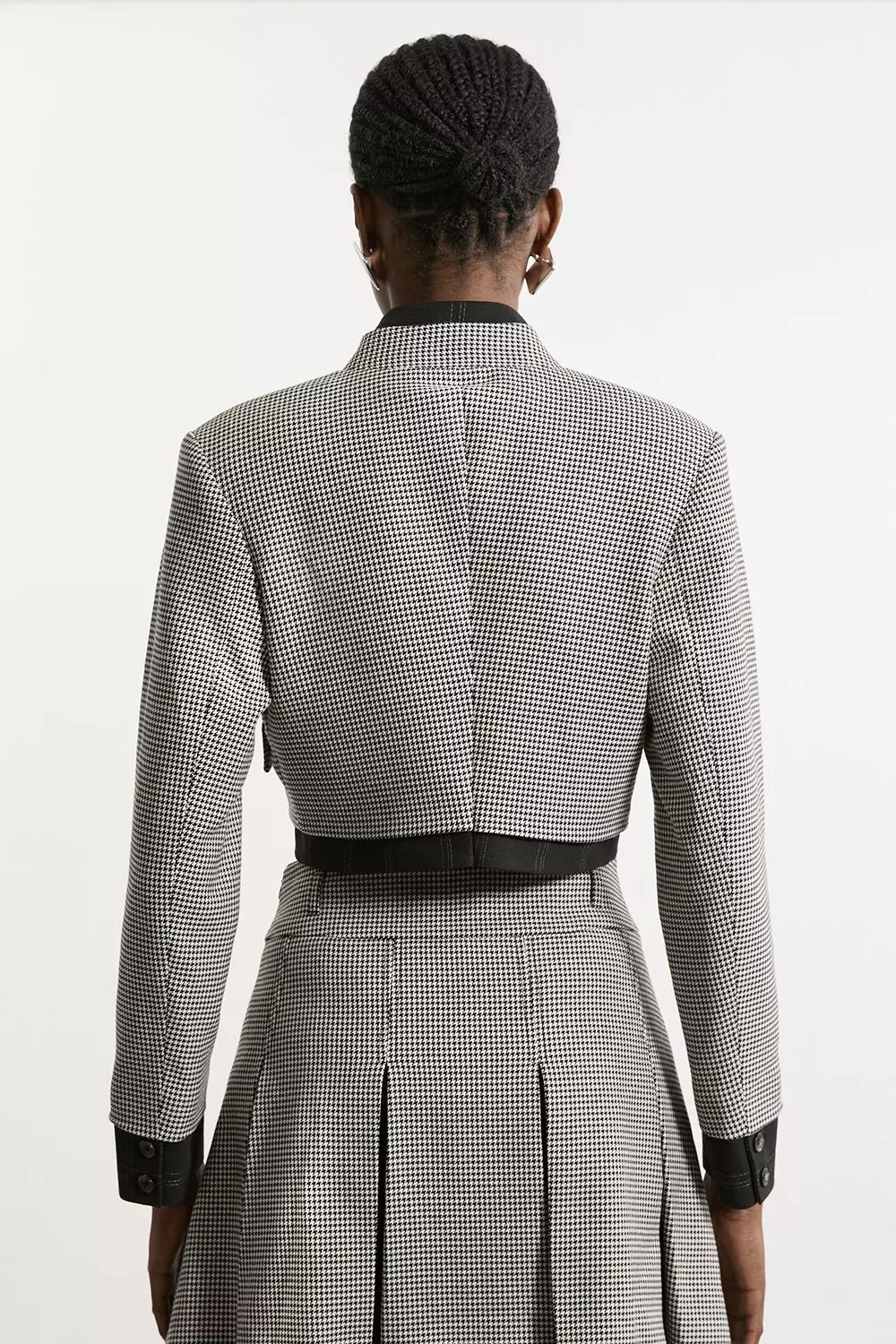 Tailored Black Check Cropped Jacket | Karen Millen