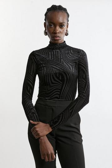 Black Velvet Devore Jersey Long Sleeve Top