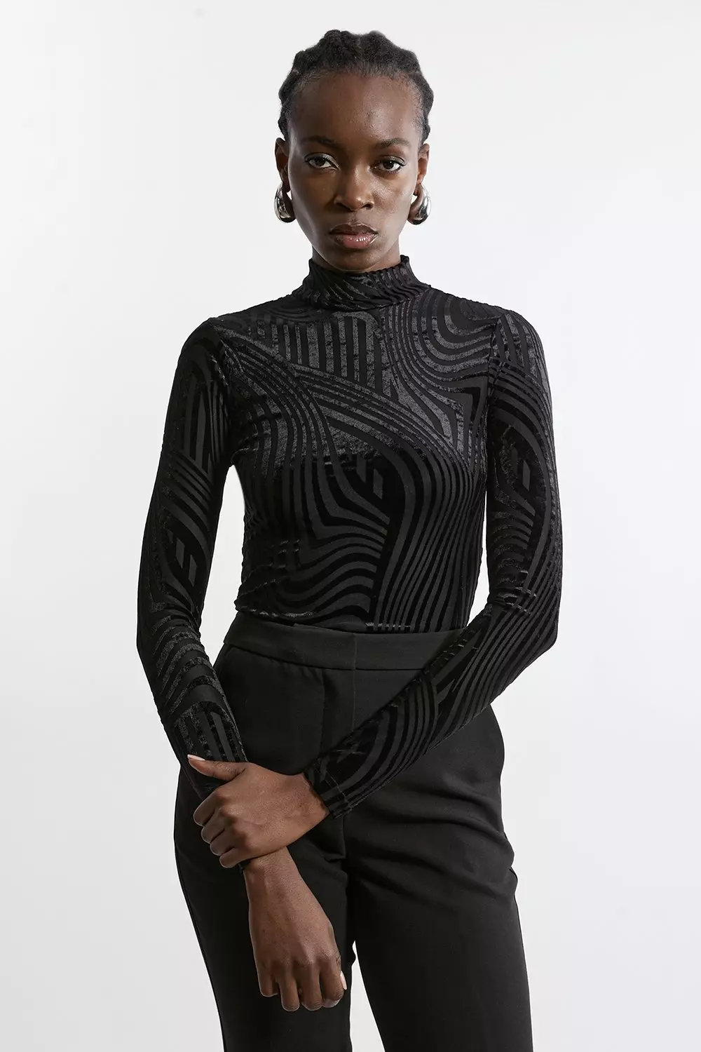Black Velvet Devore Jersey Long Sleeve Top alternative image